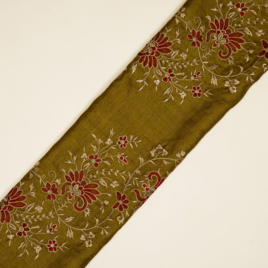 Shamsa Jaal On Mustard Tussar Silk Embroidered Fabric