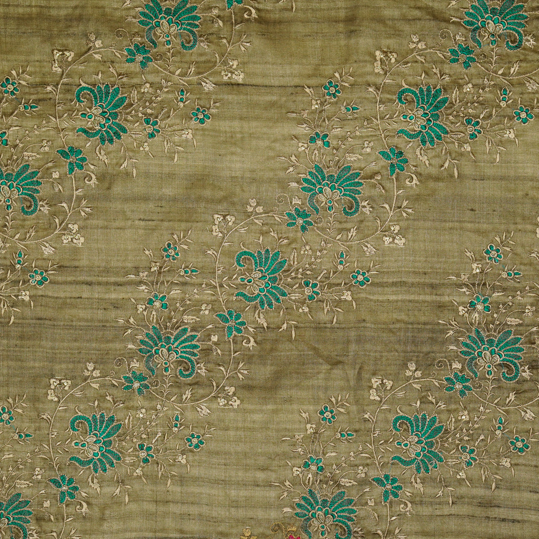 Shamsa Jaal On Mouse Tussar Silk Embroidered Fabric