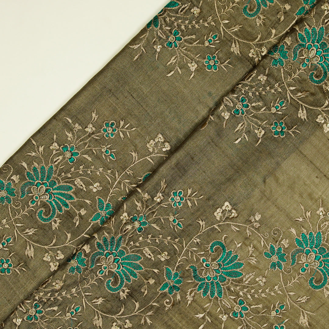 Shamsa Jaal On Mouse Tussar Silk Embroidered Fabric