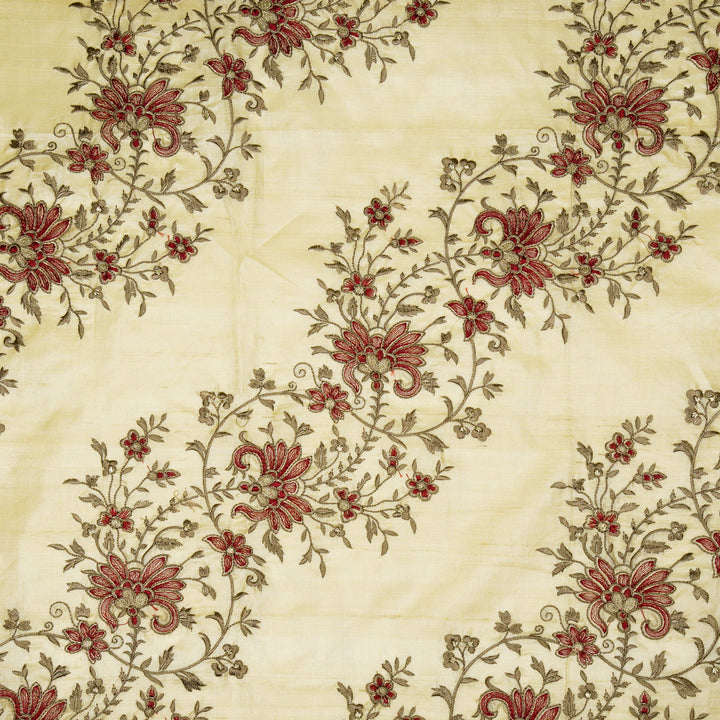 Shamsa Jaal On Natural Tussar Silk Embroidered Fabric