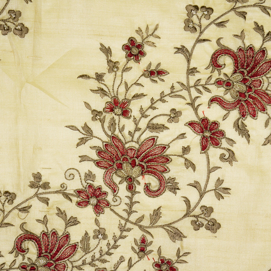 Shamsa Jaal On Natural Tussar Silk Embroidered Fabric