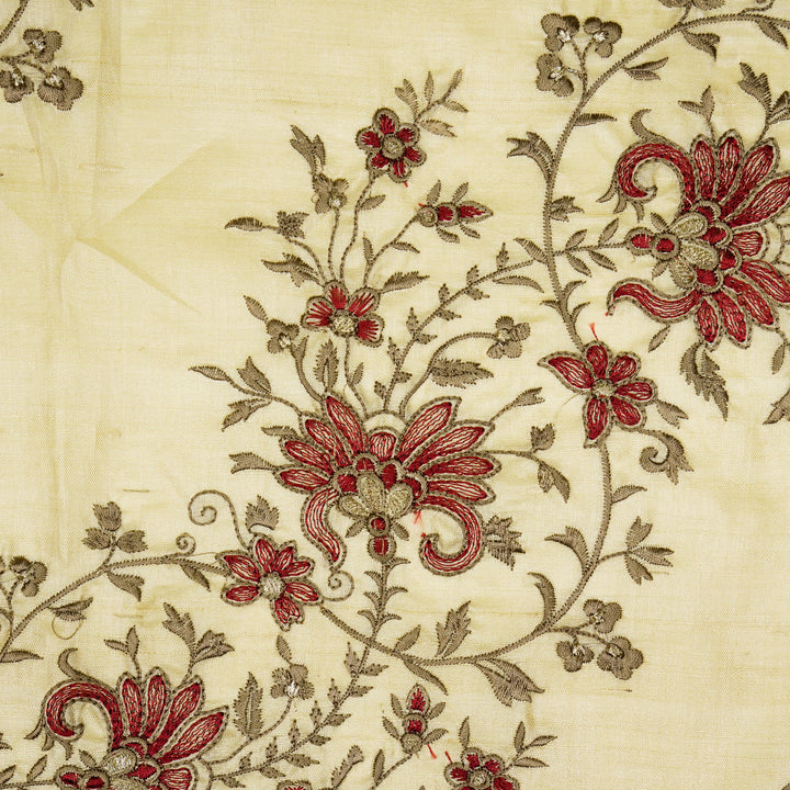 Shamsa Jaal On Natural Tussar Silk Embroidered Fabric
