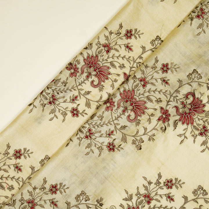Shamsa Jaal On Natural Tussar Silk Embroidered Fabric