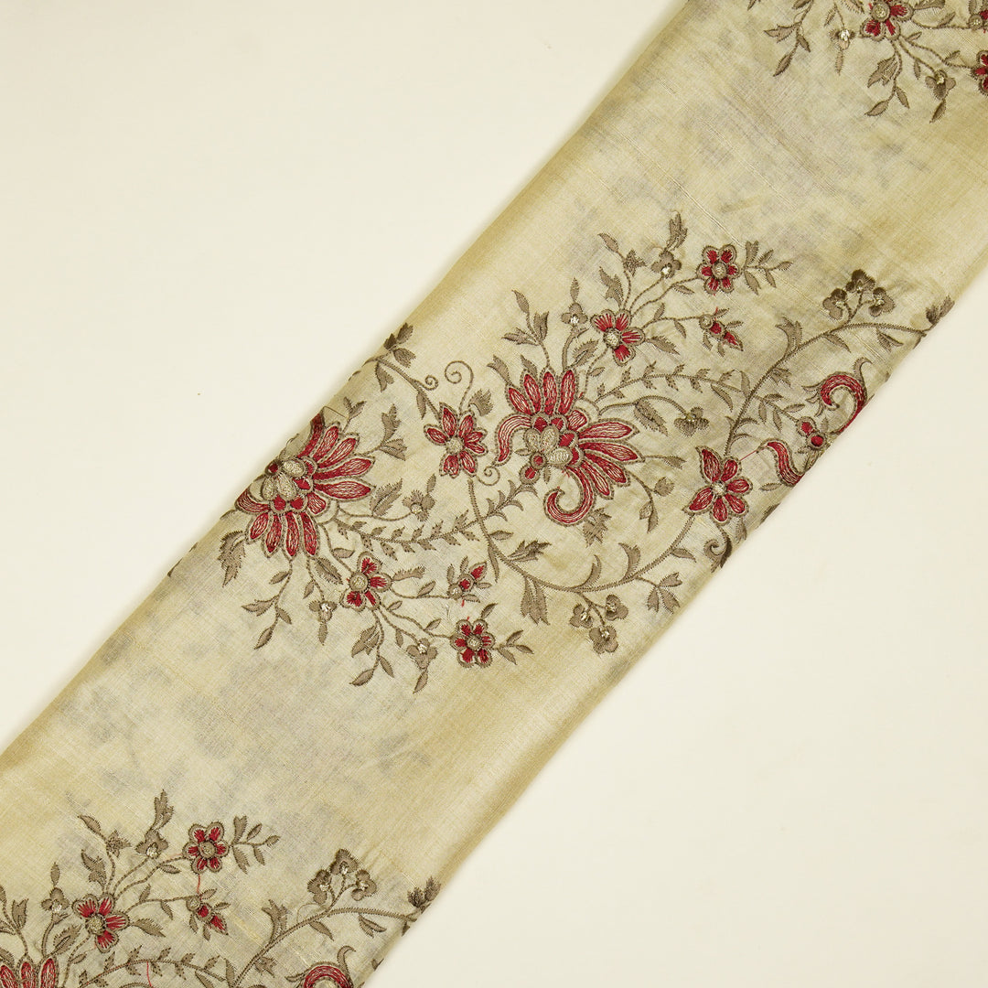 Shamsa Jaal On Natural Tussar Silk Embroidered Fabric