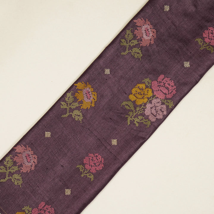 Noorain Buta On Aubergine Tussar Silk Embroidered Fabric