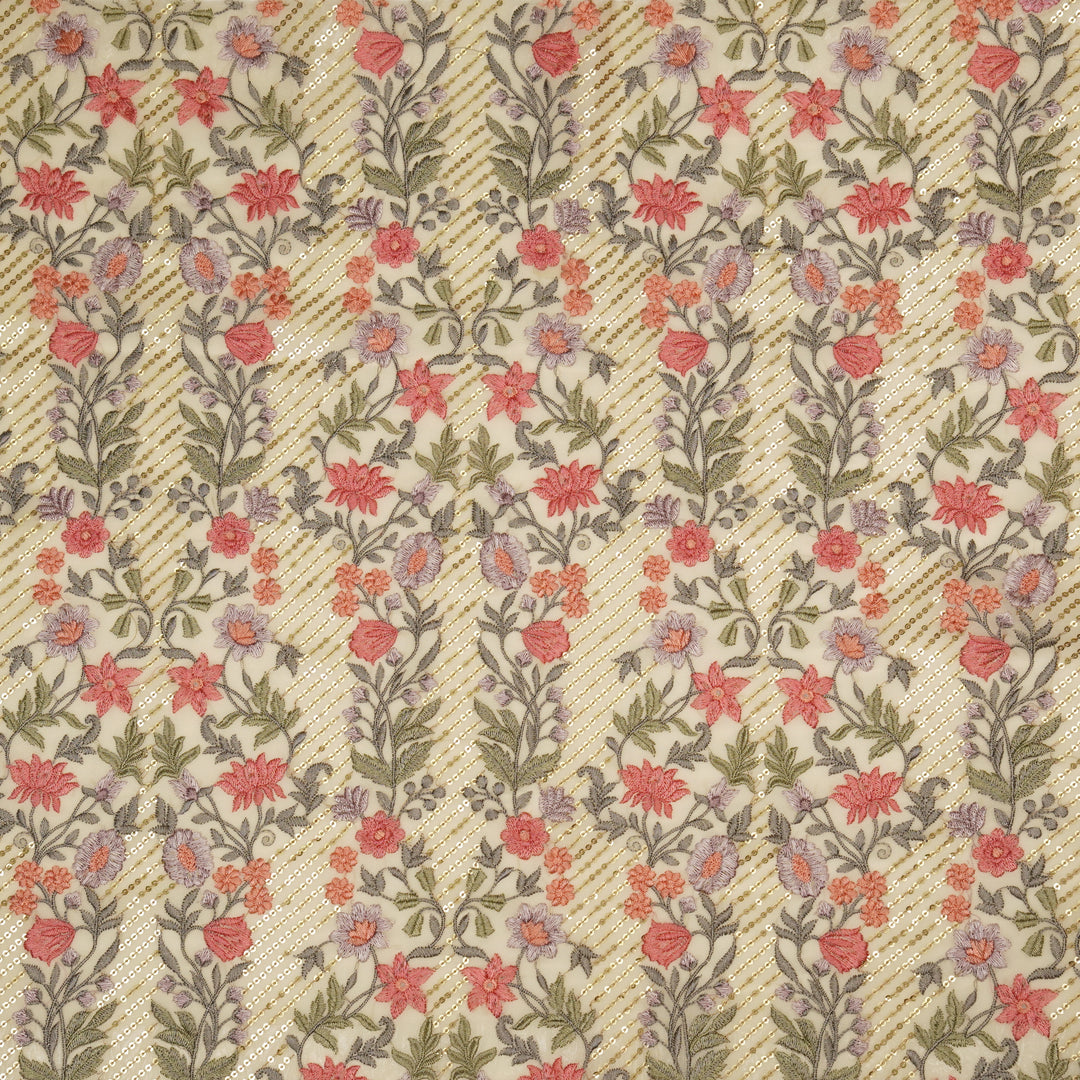 Kanan Jaal on Cream Semi Georgette Embroidered Fabric
