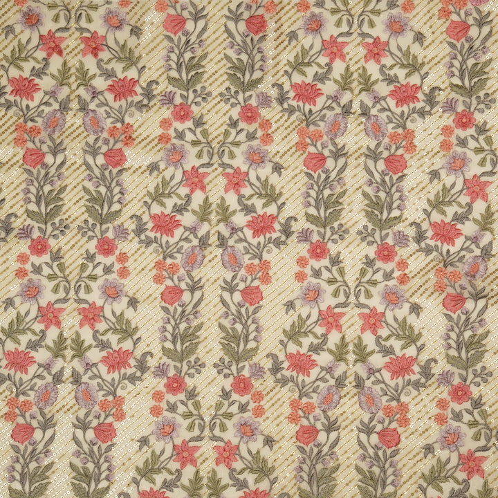 Kanan Jaal on Cream Semi Georgette Embroidered Fabric