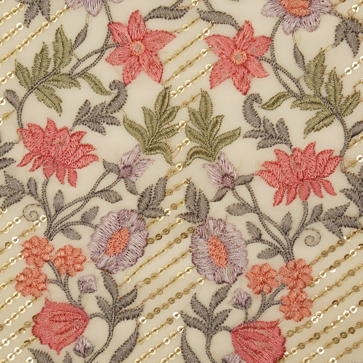 Kanan Jaal on Cream Semi Georgette Embroidered Fabric