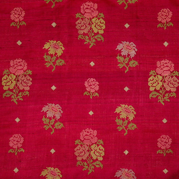 Noorain Buta On Magenta Tussar Silk Embroidered Fabric