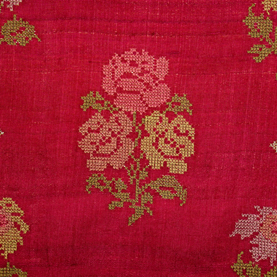 Noorain Buta On Magenta Tussar Silk Embroidered Fabric