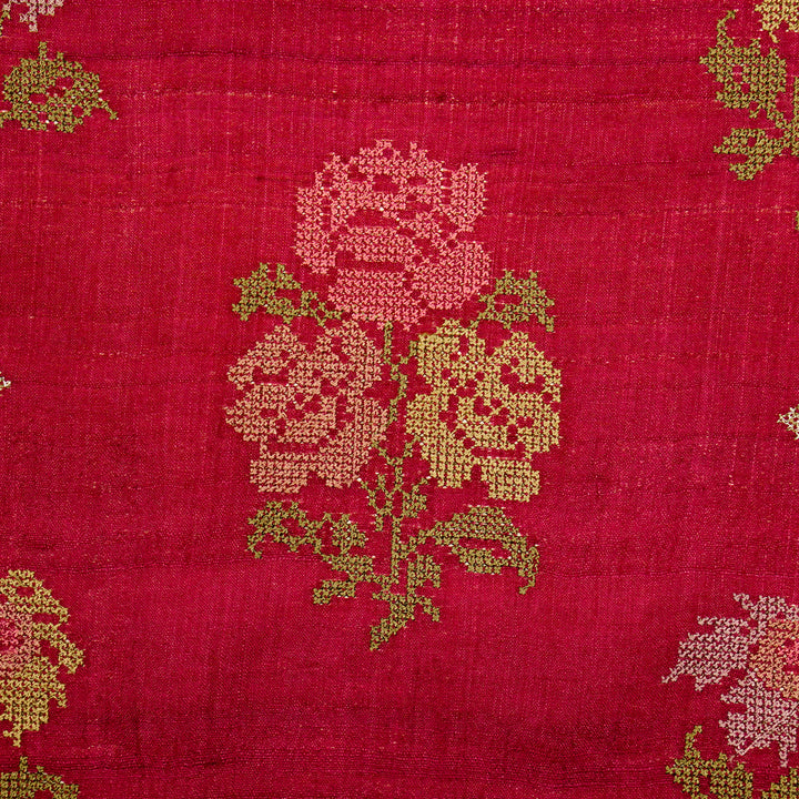 Noorain Buta On Magenta Tussar Silk Embroidered Fabric