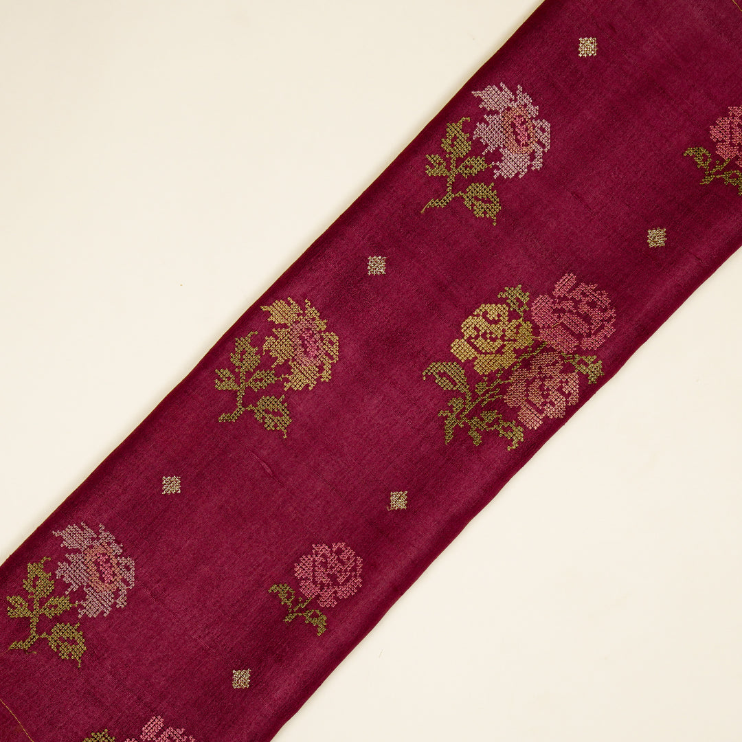 Noorain Buta On Magenta Tussar Silk Embroidered Fabric