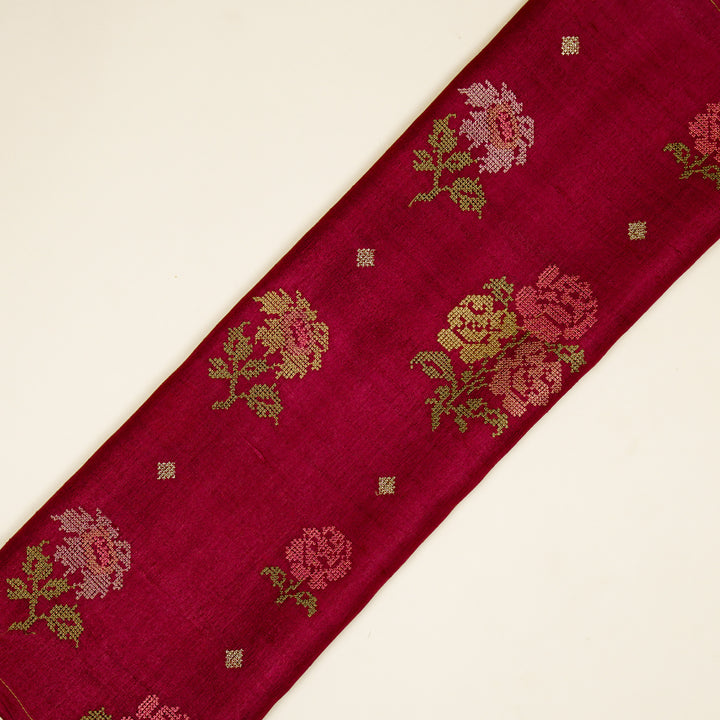 Noorain Buta On Magenta Tussar Silk Embroidered Fabric