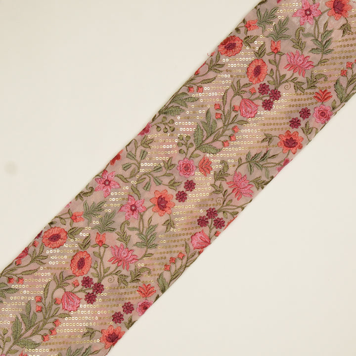 Kanan Jaal on Light Peach Semi Georgette Embroidered Fabric
