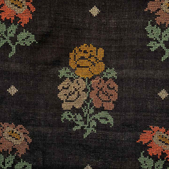 Noorain Buta On Black Tussar Silk Embroidered Fabric
