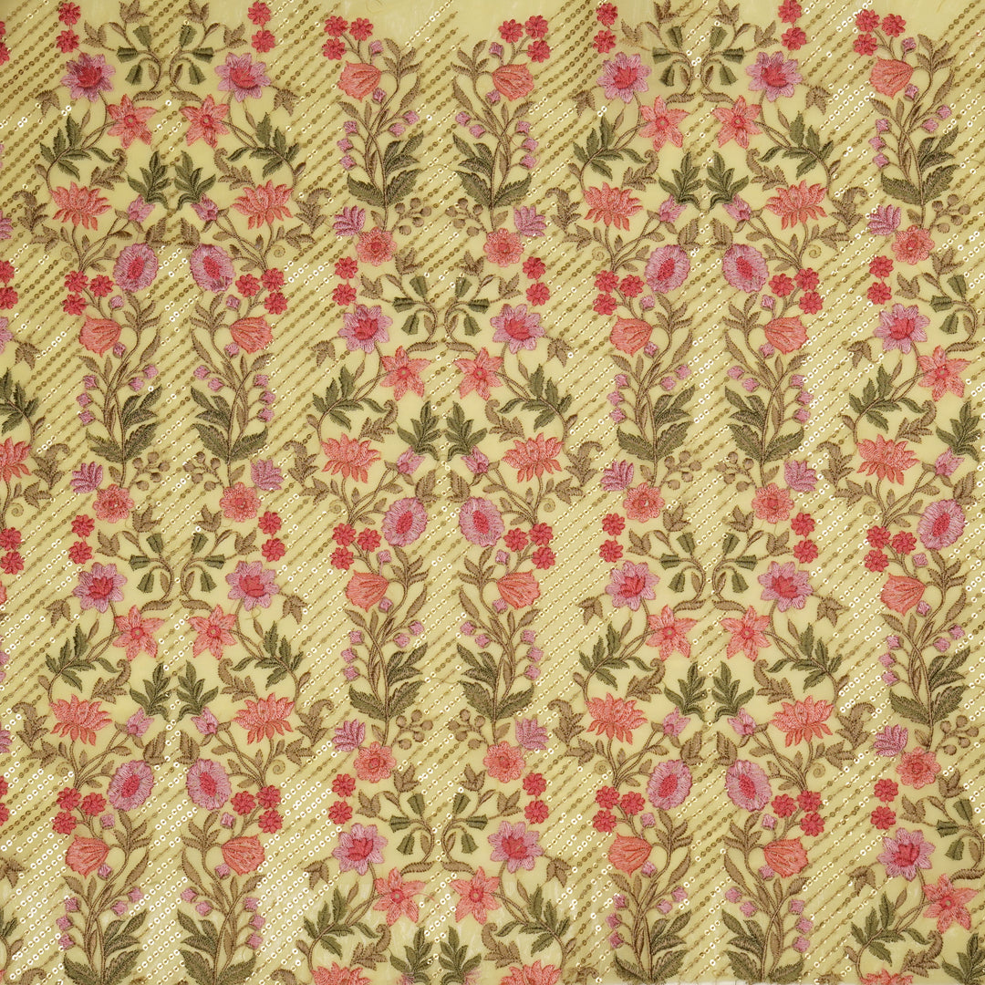 Kanan Jaal on Lemon Semi Georgette Embroidered Fabric