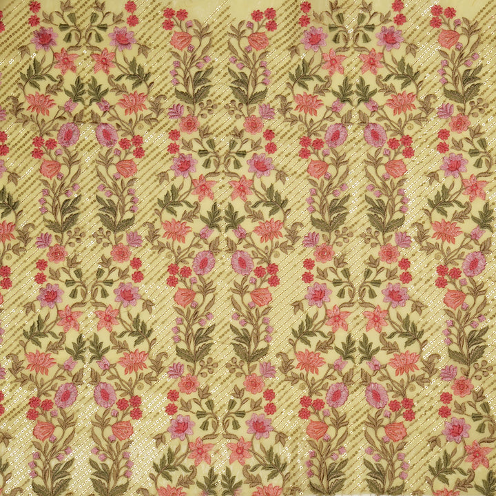 Kanan Jaal on Lemon Semi Georgette Embroidered Fabric