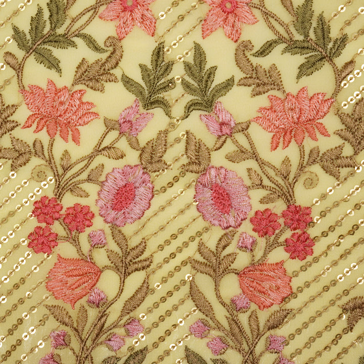 Kanan Jaal on Lemon Semi Georgette Embroidered Fabric