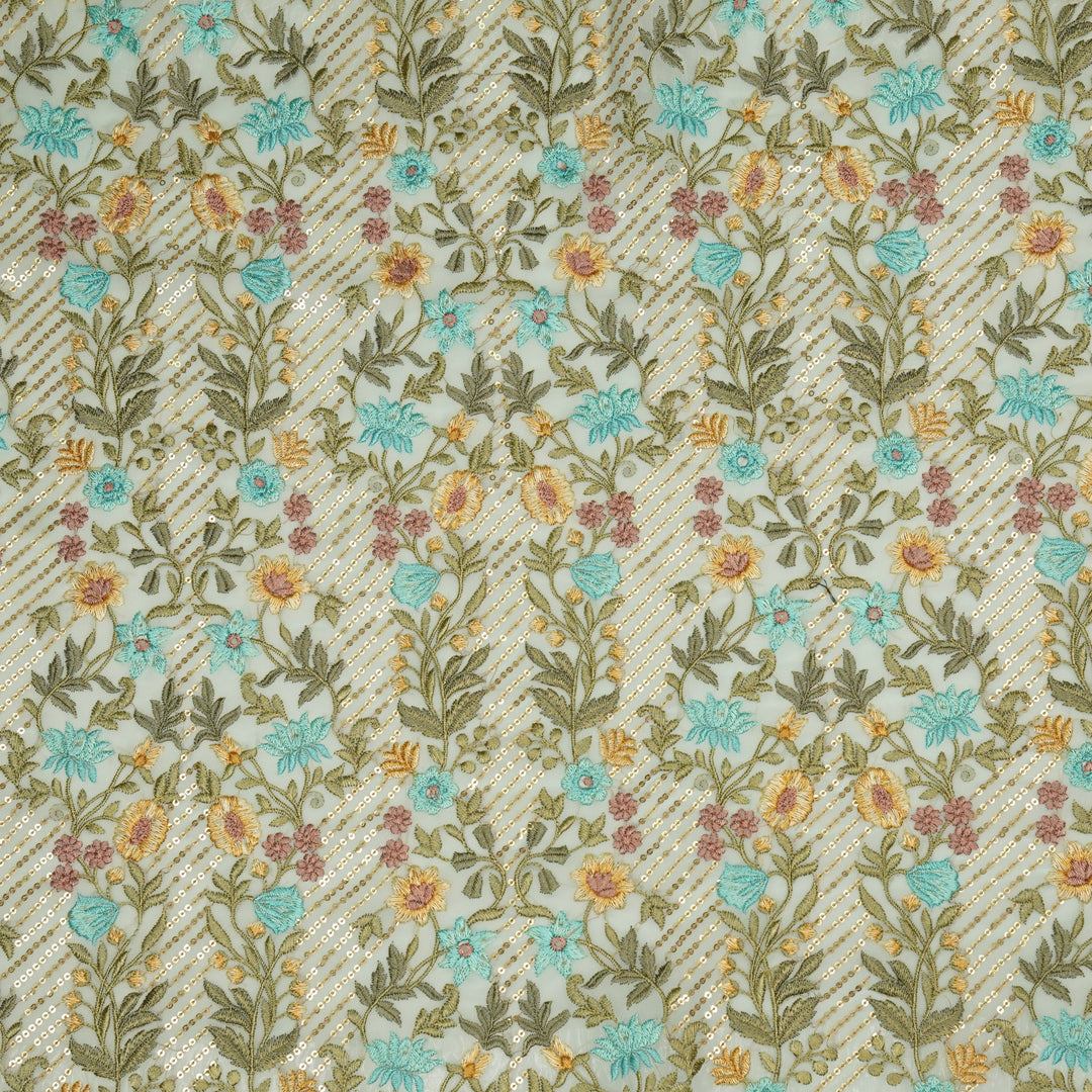 Kanan Jaal on Light Aqua Semi Georgette Embroidered Fabric
