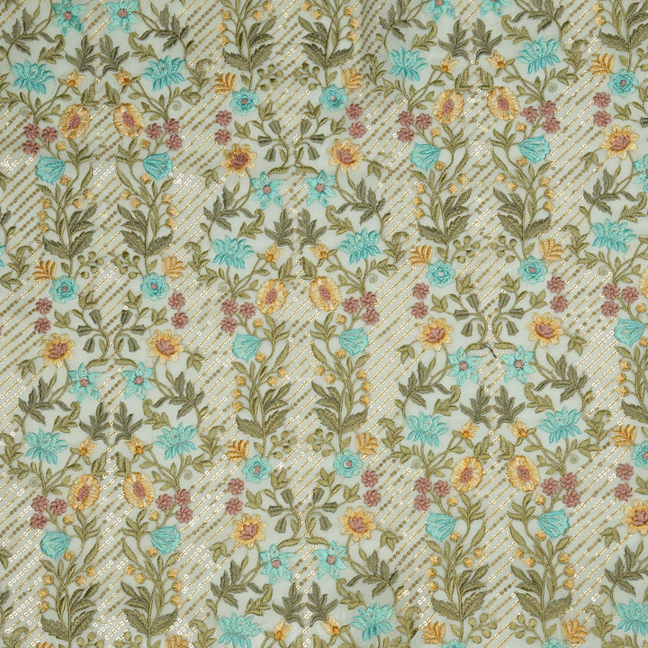 Kanan Jaal on Light Aqua Semi Georgette Embroidered Fabric
