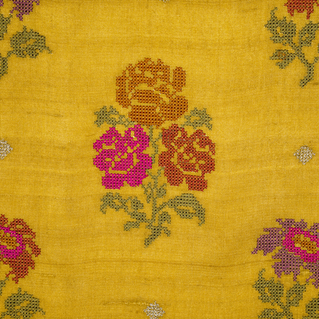 Noorain Buta On Gold Tussar Silk Embroidered Fabric