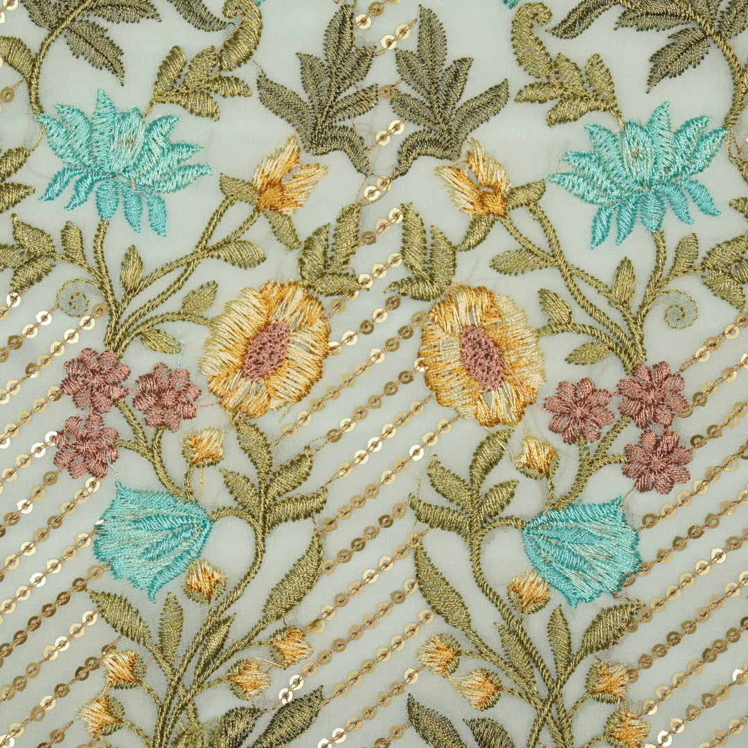 Kanan Jaal on Light Aqua Semi Georgette Embroidered Fabric
