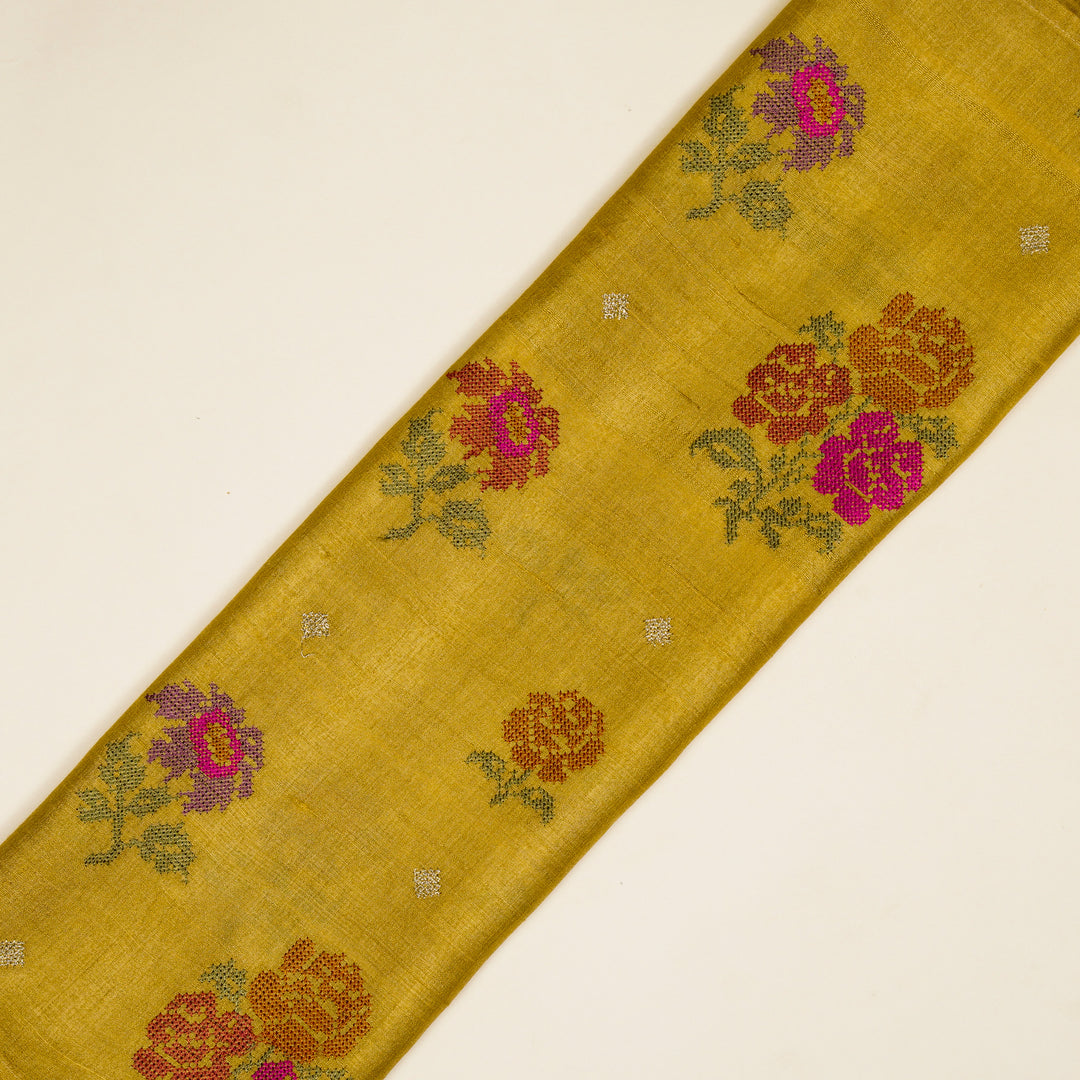 Noorain Buta On Gold Tussar Silk Embroidered Fabric