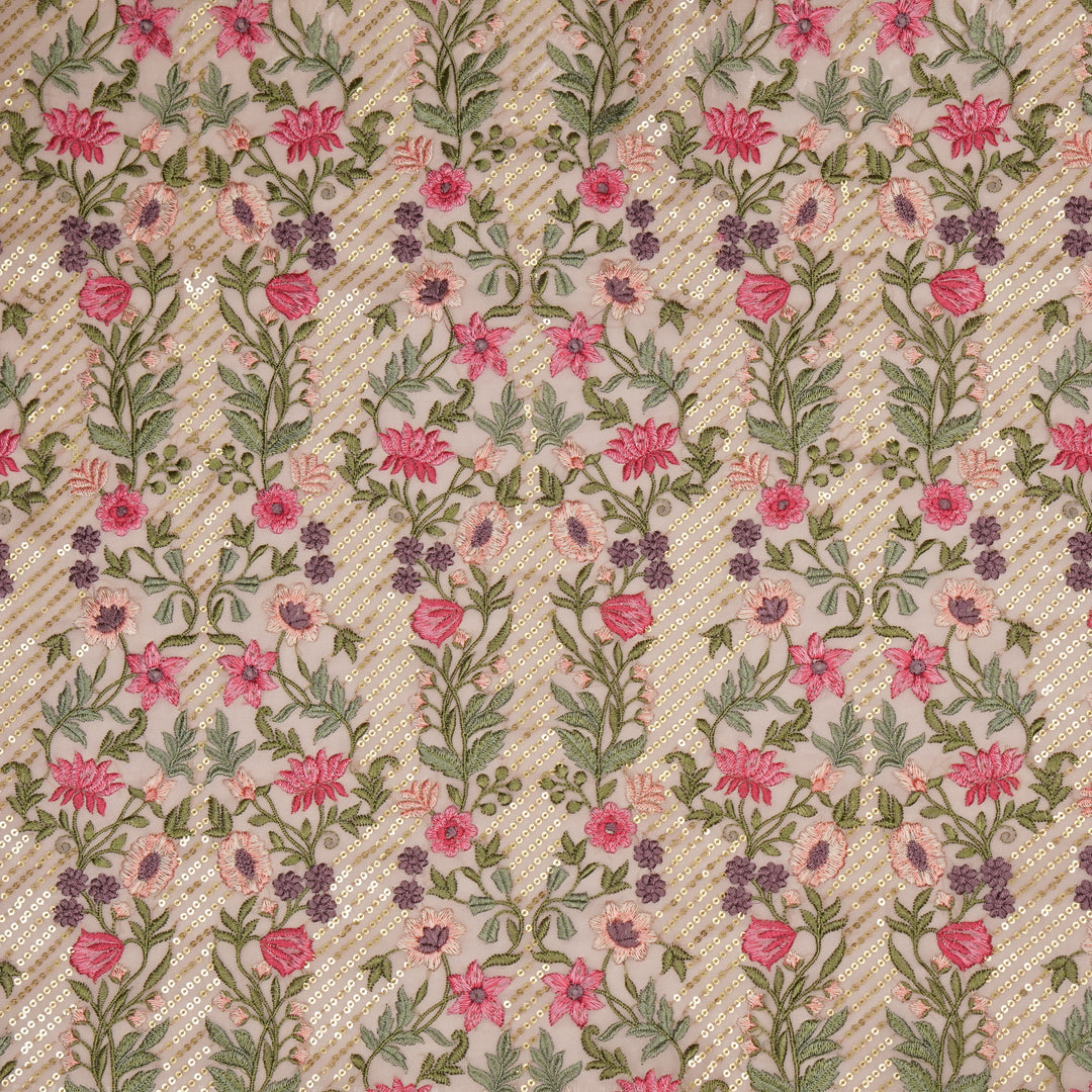 Kanan Jaal on Lavender Semi Georgette Embroidered Fabric