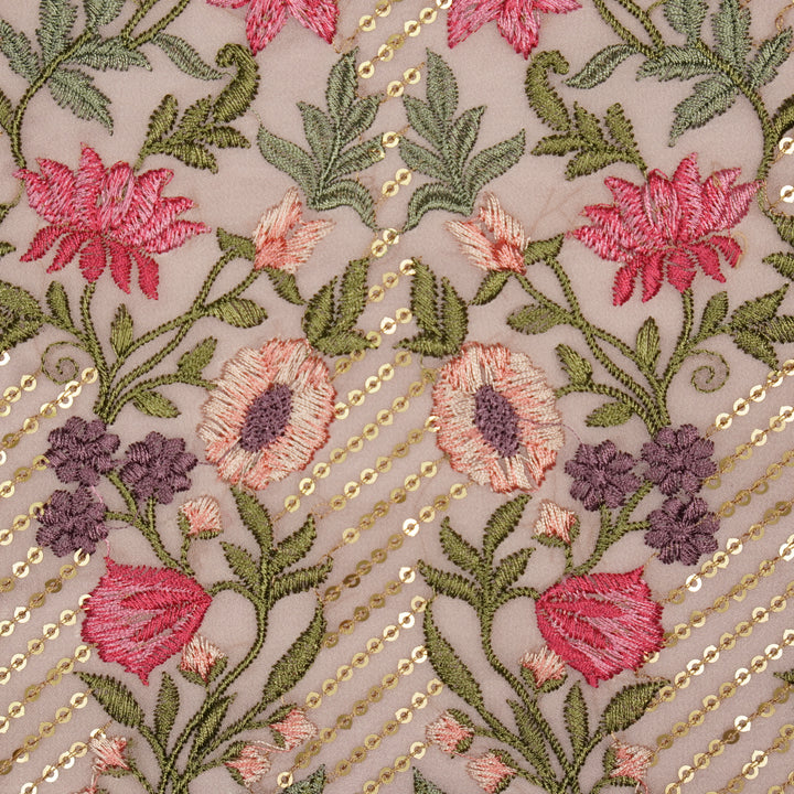 Kanan Jaal on Lavender Semi Georgette Embroidered Fabric