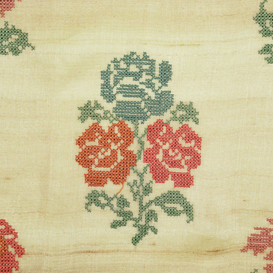 Noorain Buta On Light Olive Tussar Silk Embroidered Fabric