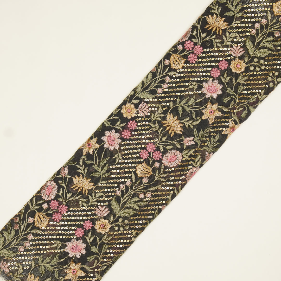 Kanan Jaal on Charcoal Semi Georgette Embroidered Fabric