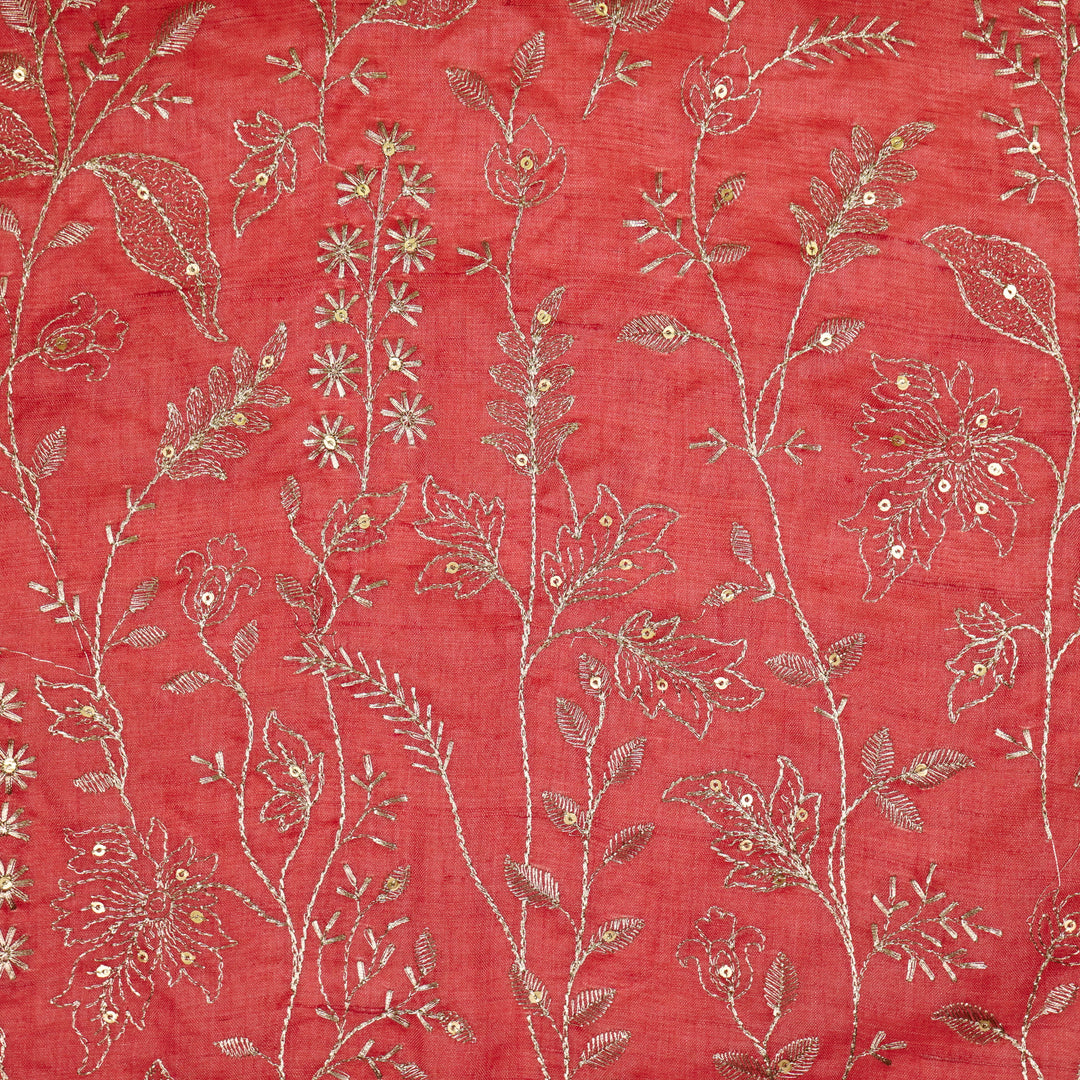 Maysa Jaal On Dusky Fuxia Tussar Silk Embroidered Fabric