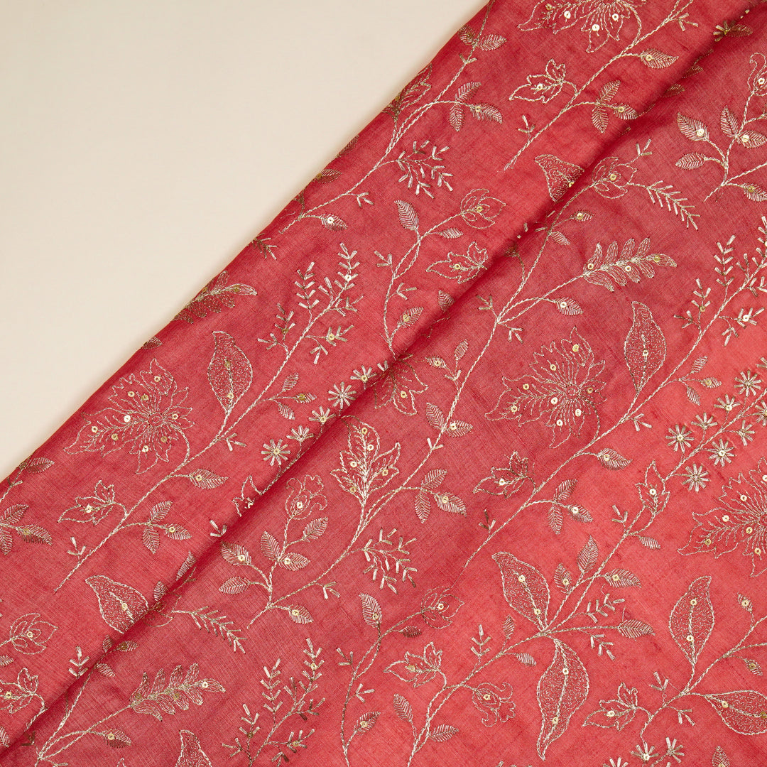 Maysa Jaal On Dusky Fuxia Tussar Silk Embroidered Fabric