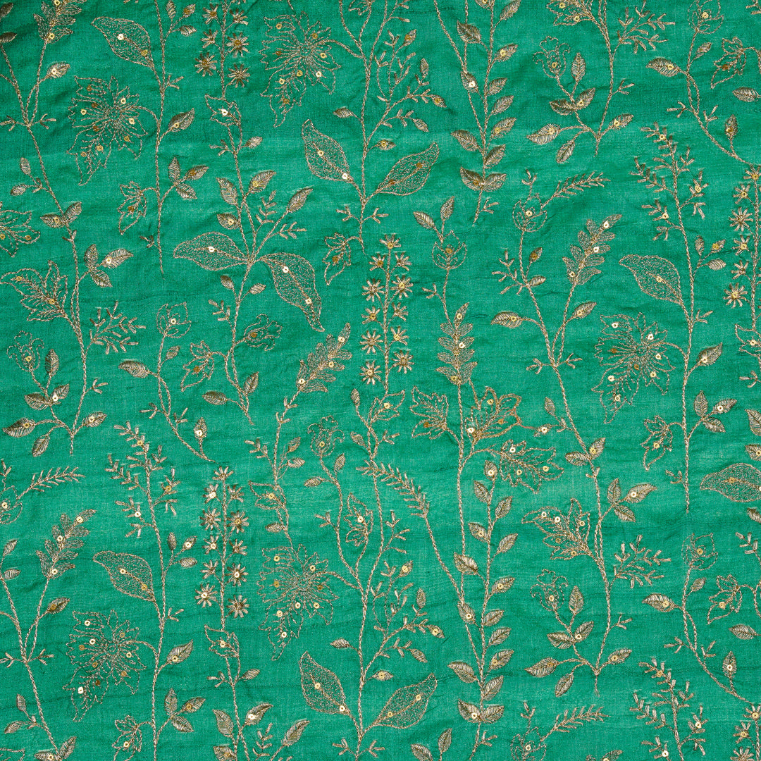 Maysa Jaal On Teal Tussar Silk Embroidered Fabric