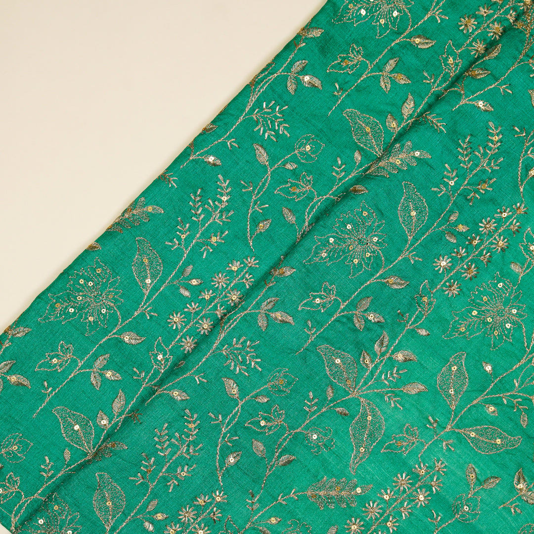 Maysa Jaal On Teal Tussar Silk Embroidered Fabric