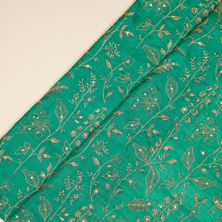 Maysa Jaal On Teal Tussar Silk Embroidered Fabric
