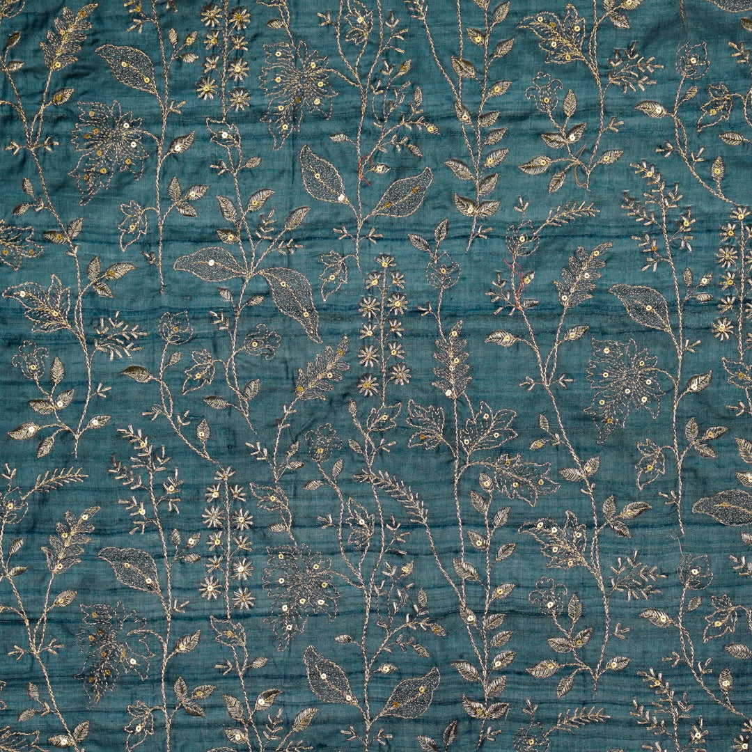 Maysa Jaal On Light Blue Tussar Silk Embroidered Fabric