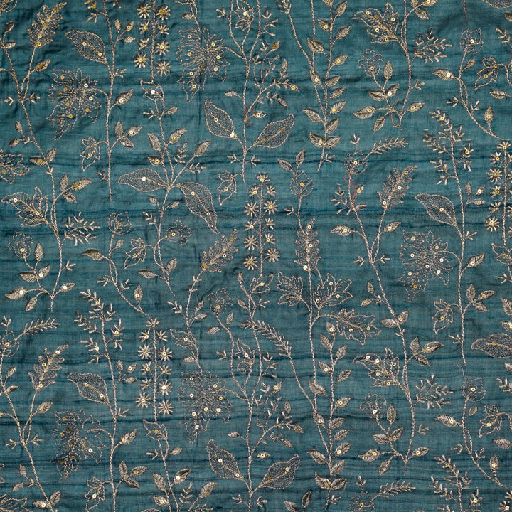 Maysa Jaal On Light Blue Tussar Silk Embroidered Fabric