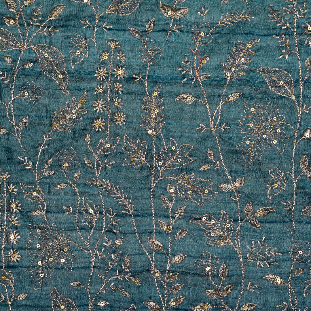 Maysa Jaal On Light Blue Tussar Silk Embroidered Fabric