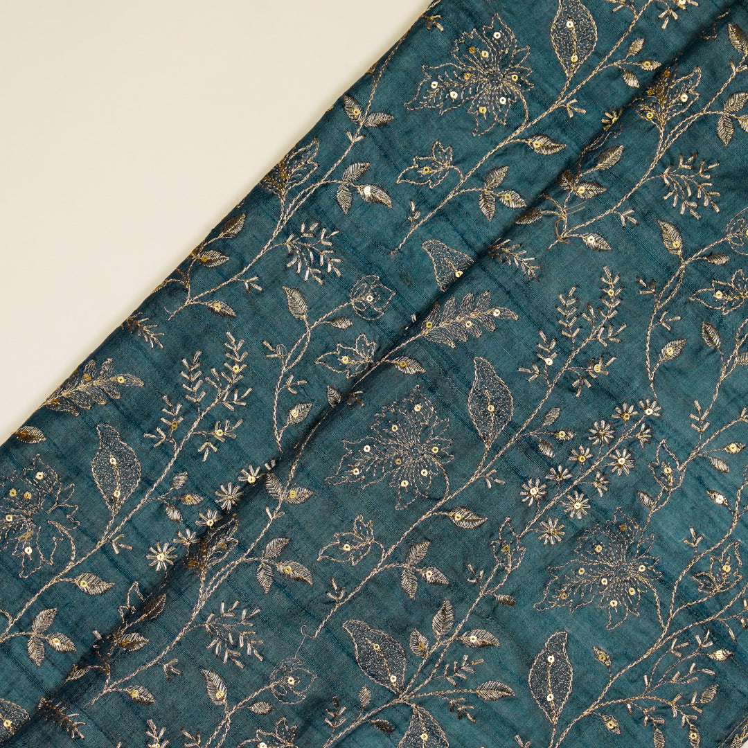 Maysa Jaal On Light Blue Tussar Silk Embroidered Fabric