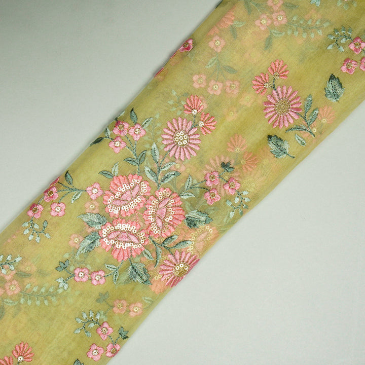 Floral Bunch Buta on Lemon Silk Organza