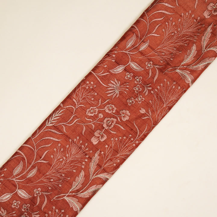 Tarali Jaal On Rust Tussar Silk Embroidered Fabric
