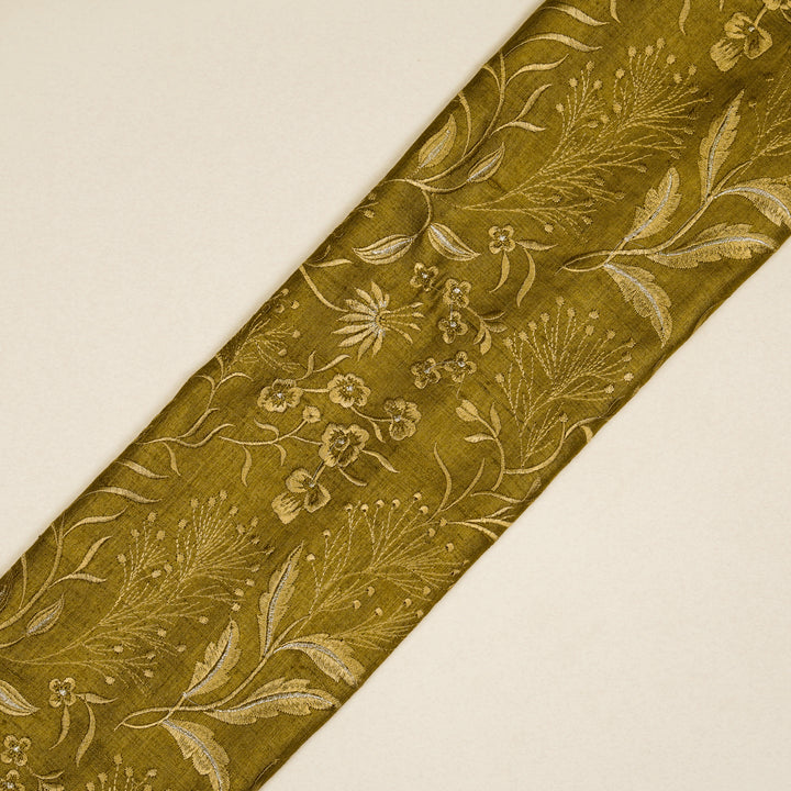 Tarali Jaal On Olive Tussar Silk Embroidered Fabric