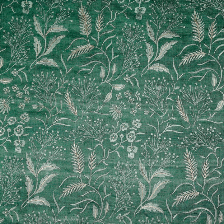 Tarali Jaal On Teal Tussar Silk Embroidered Fabric