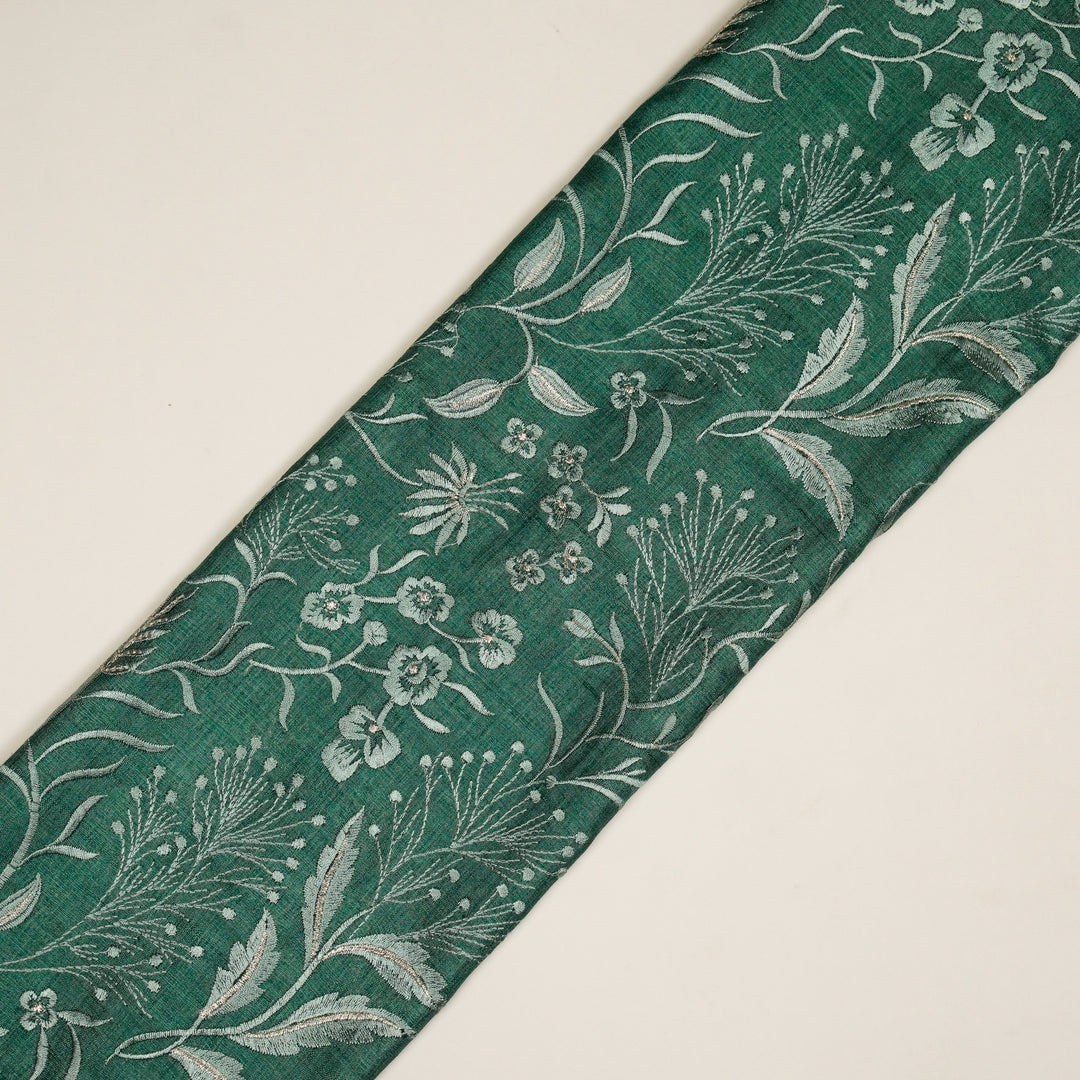 Tarali Jaal On Teal Tussar Silk Embroidered Fabric