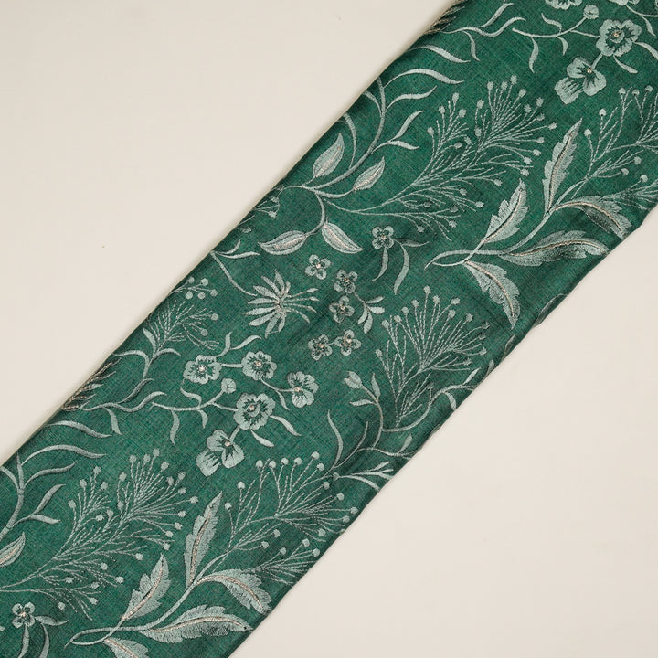 Tarali Jaal On Teal Tussar Silk Embroidered Fabric