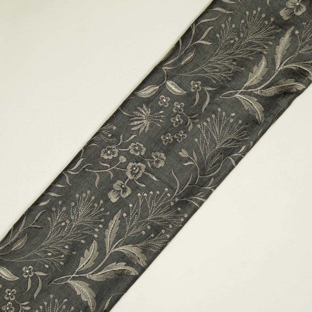 Tarali Jaal On Charcoal Tussar Silk Embroidered Fabric