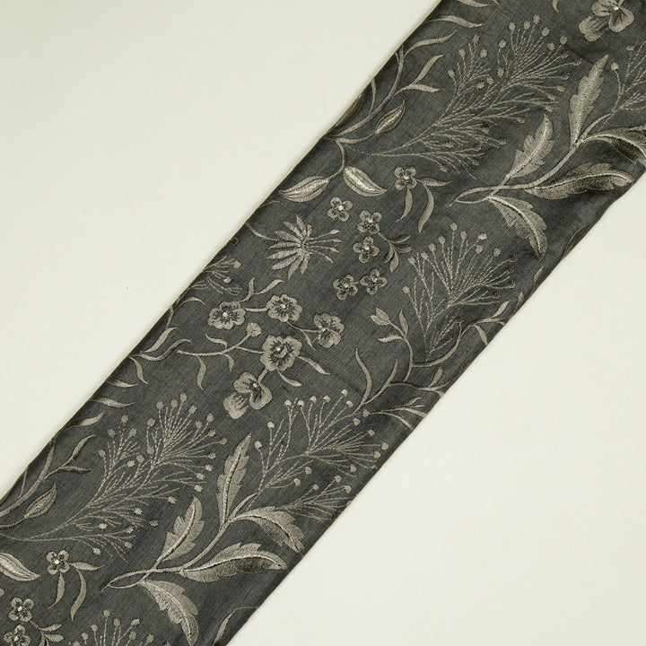 Tarali Jaal On Charcoal Tussar Silk Embroidered Fabric