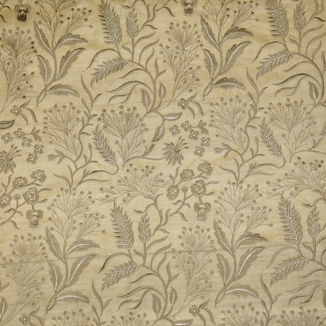 Tarali Jaal On Almond Tussar Silk Embroidered Fabric