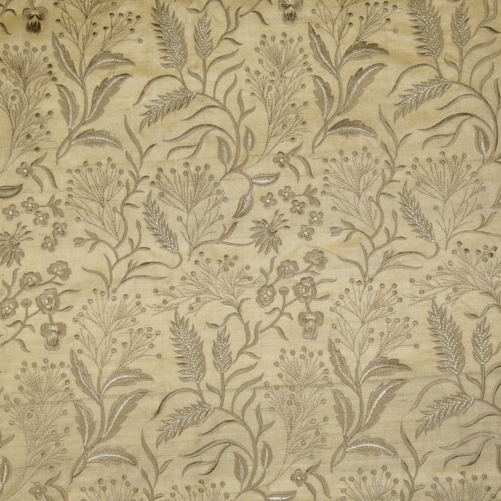 Tarali Jaal On Almond Tussar Silk Embroidered Fabric